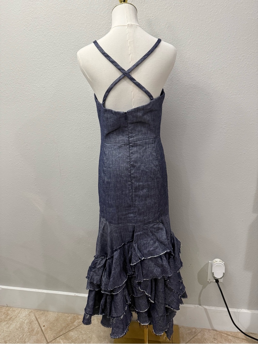 Milly Ruffled Denim Mermaid Dress in blue denim sz 6 - Picture 3 of 4
